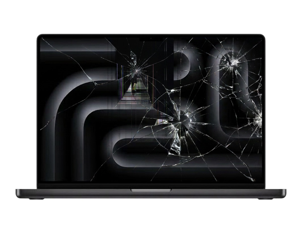 MacBook with a cracked screen